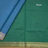 Poly Cotton Blue Plain Saree With Zig Zag Design Zari Border