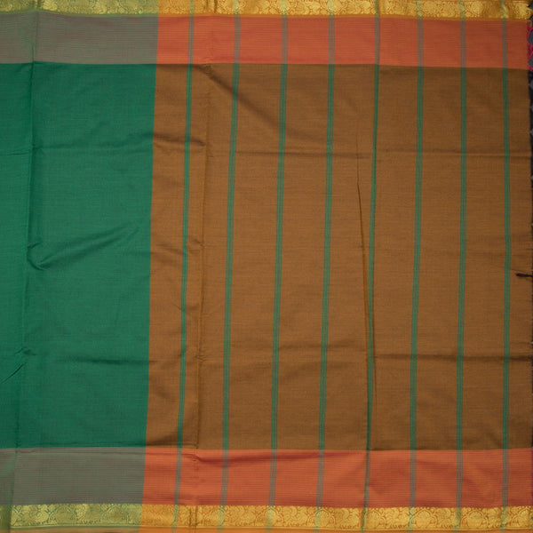 Poly Cotton Green Plain Saree With Zari Border
