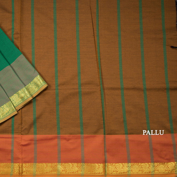 Poly Cotton Green Plain Saree With Zari Border
