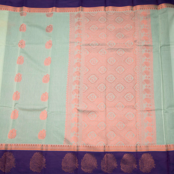 Silk Cotton Mint Green Zari Worked Saree 06