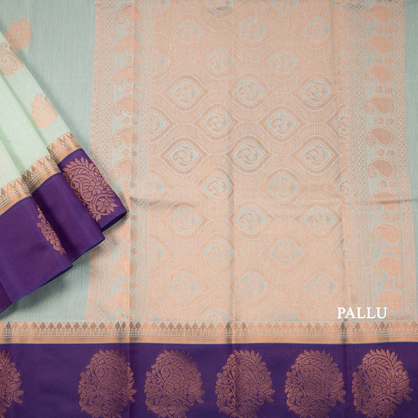 Silk Cotton Mint Green Zari Worked Saree 06