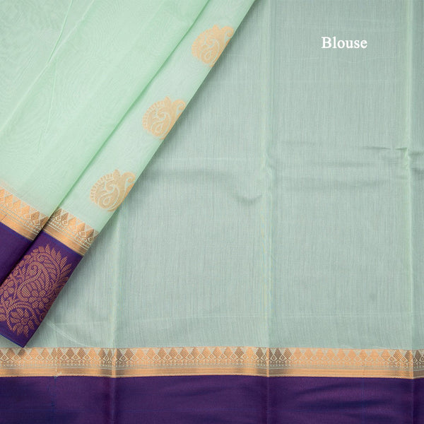 Silk Cotton Mint Green Zari Worked Saree 06