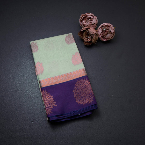 Silk Cotton Mint Green Zari Worked Saree 06