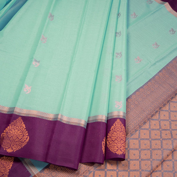 Silk Cotton Light Blue Zari Worked Saree 06