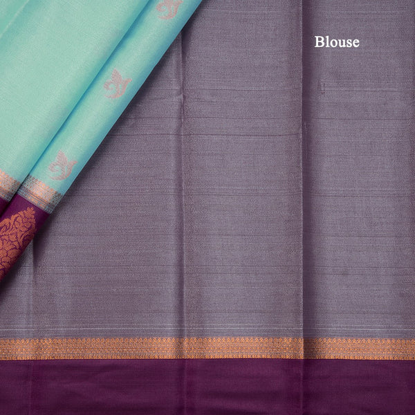 Silk Cotton Light Blue Zari Worked Saree 06