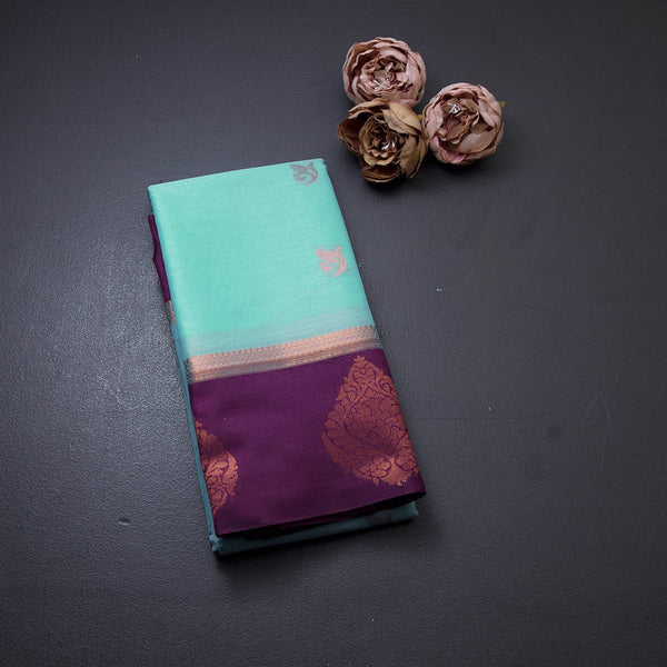 Silk Cotton Light Blue Zari Worked Saree 06