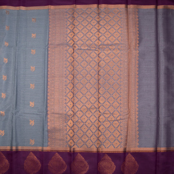 Silk Cotton Grey Zari Worked Saree 05