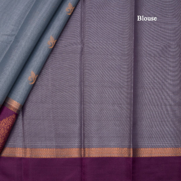 Silk Cotton Grey Zari Worked Saree 05