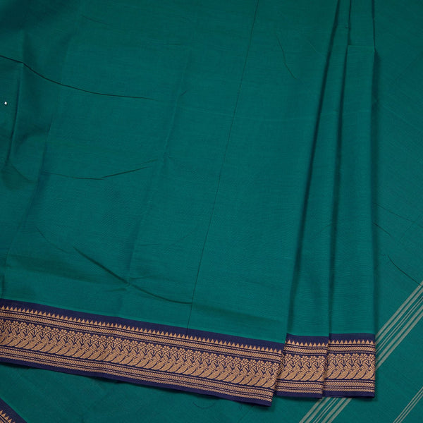 10 Yards Peacock Green Sungudi Cotton Plain Saree Without Blouse