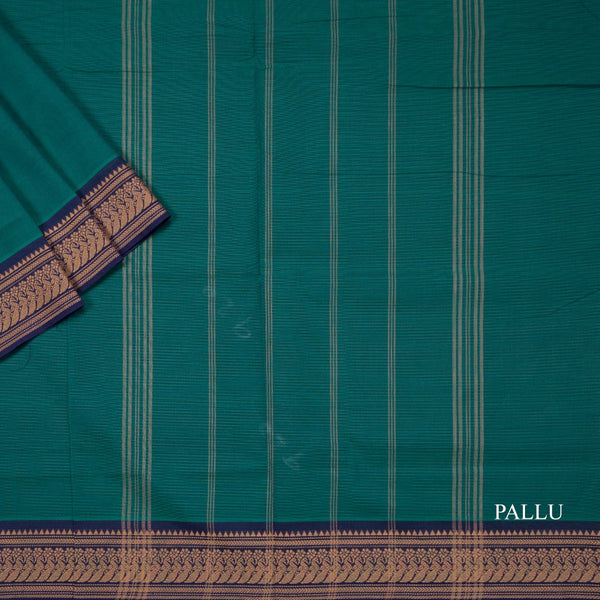 10 Yards Peacock Green Sungudi Cotton Plain Saree Without Blouse