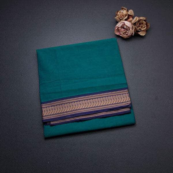 10 Yards Peacock Green Sungudi Cotton Plain Saree Without Blouse