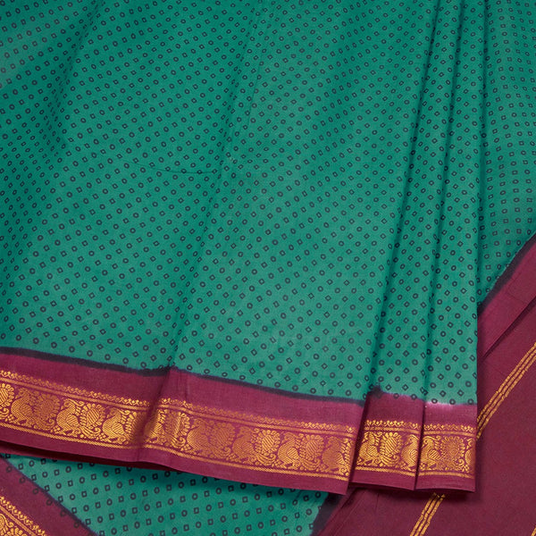 10 Yards Peacock Green Sungudi Cotton Saree Without Blouse