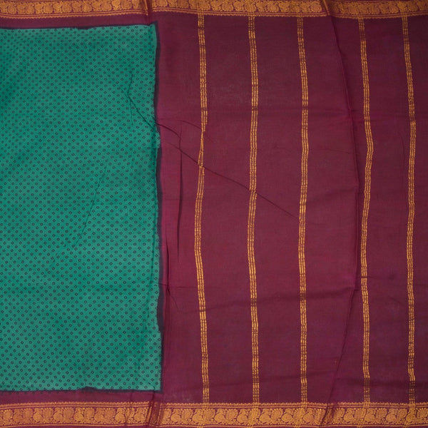 10 Yards Peacock Green Sungudi Cotton Saree Without Blouse