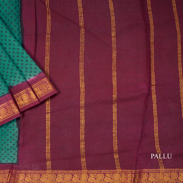 10 Yards Peacock Green Sungudi Cotton Saree Without Blouse