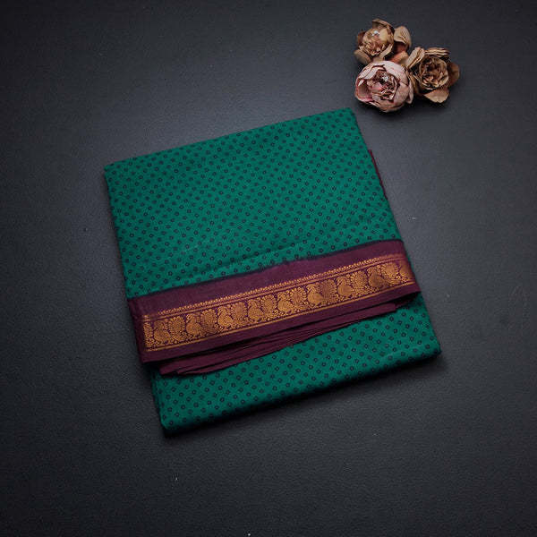 10 Yards Peacock Green Sungudi Cotton Saree Without Blouse