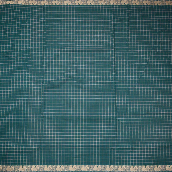 10 Yards Teal Green Sungudi Cotton Checked Saree Without Blouse