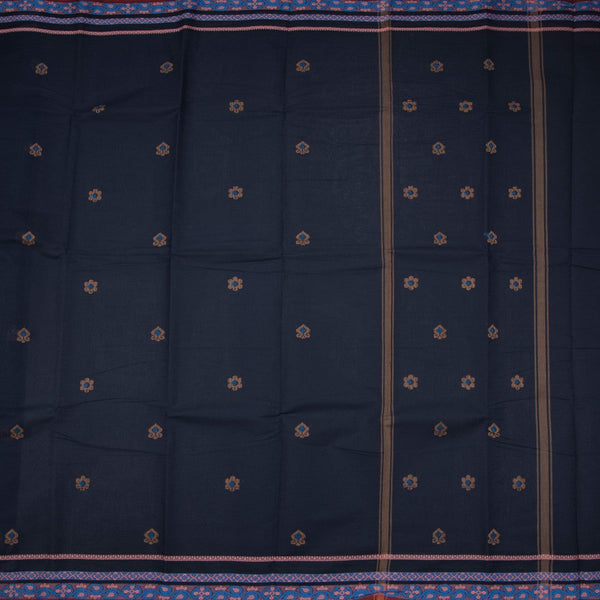 Chettinad Cotton Navy Blue Saree With Thread Border Without Blouse 03