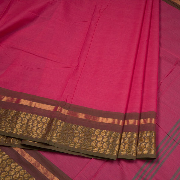 9 Yards Chettinad Cotton Hot Pink Saree With Zari Border Without Blouse