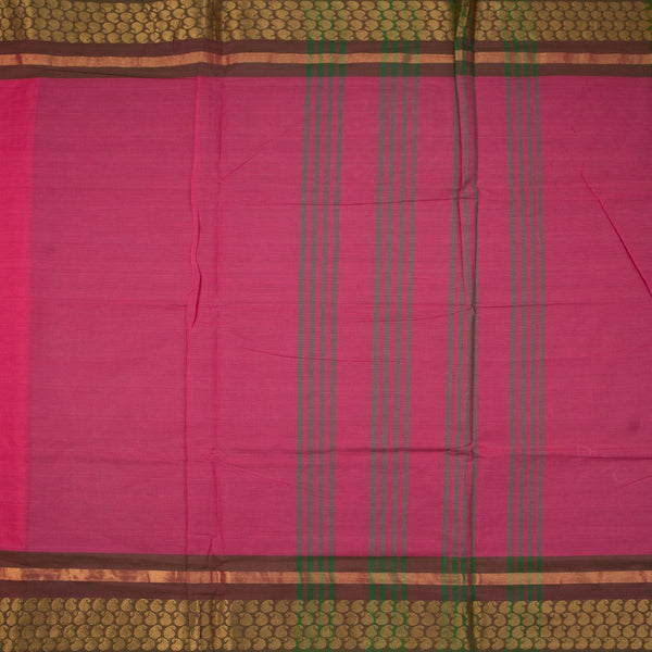 9 Yards Chettinad Cotton Hot Pink Saree With Zari Border Without Blouse