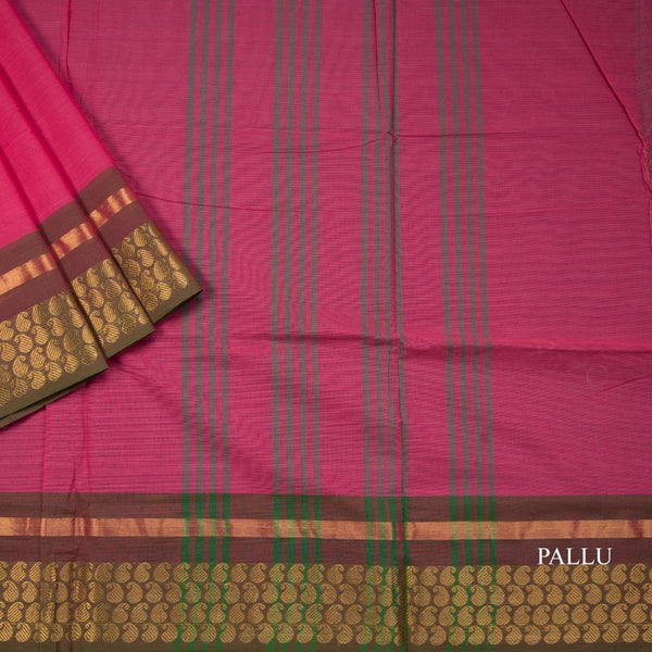 9 Yards Chettinad Cotton Hot Pink Saree With Zari Border Without Blouse