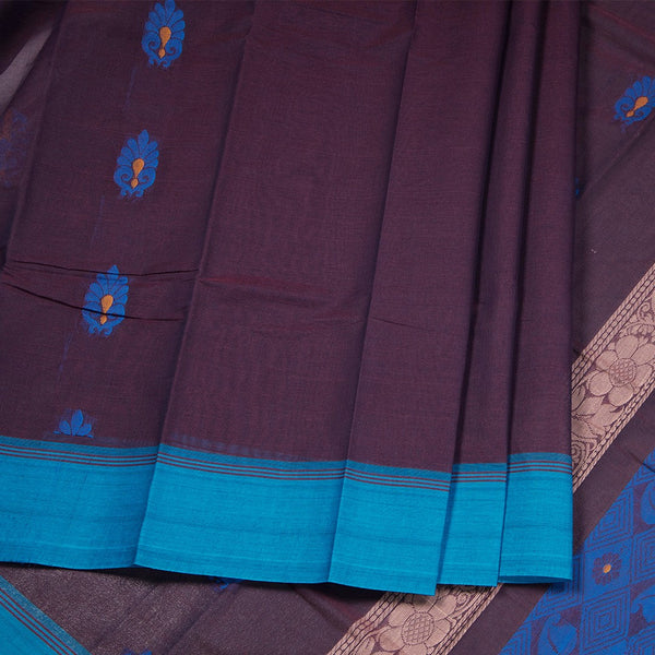 Kanchi Cotton Dark Brown Thread Embossed Saree