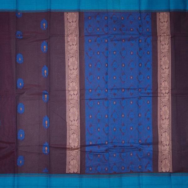 Kanchi Cotton Dark Brown Thread Embossed Saree