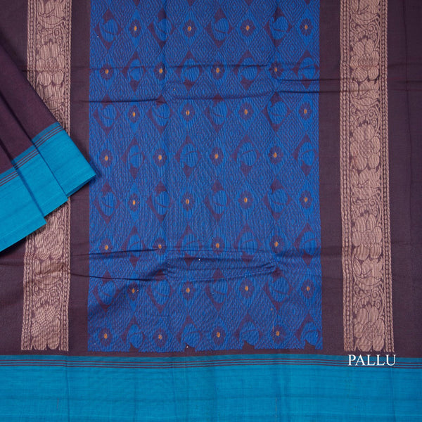 Kanchi Cotton Dark Brown Thread Embossed Saree
