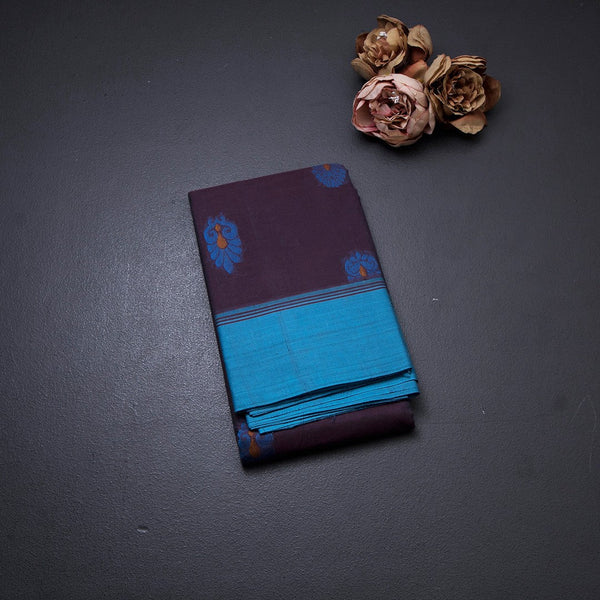 Kanchi Cotton Dark Brown Thread Embossed Saree