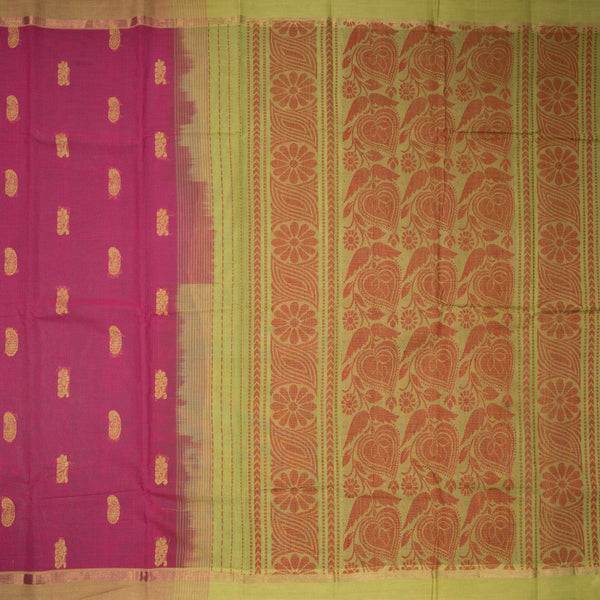 Kanchi Cotton Hot Pink Thread Embossed Saree