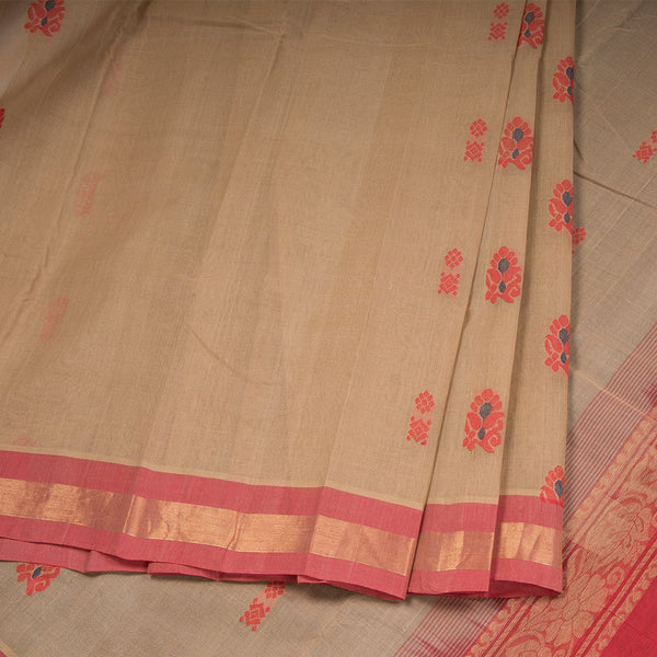 Kanchi Cotton Sandal Thread Embossed Saree