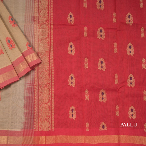 Kanchi Cotton Sandal Thread Embossed Saree