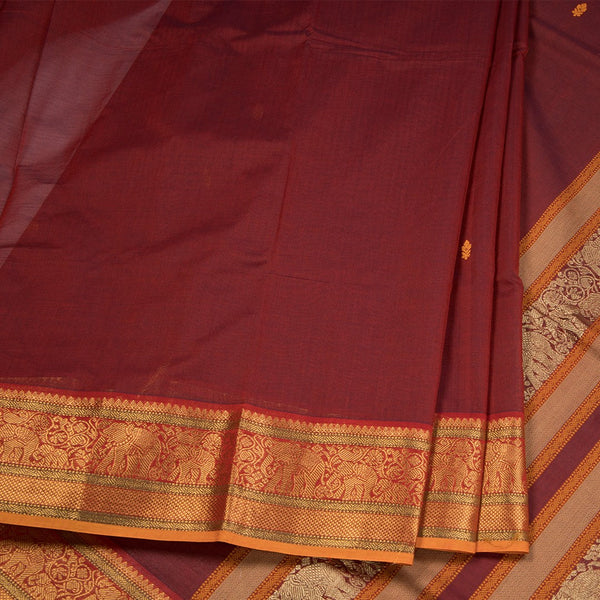 Kanchi Cotton Maroon Saree With Thread Buttas And Zari Border