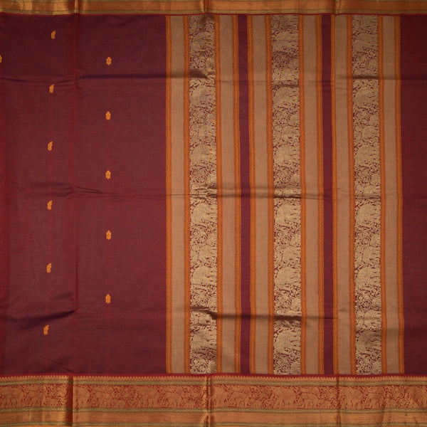 Kanchi Cotton Maroon Saree With Thread Buttas And Zari Border