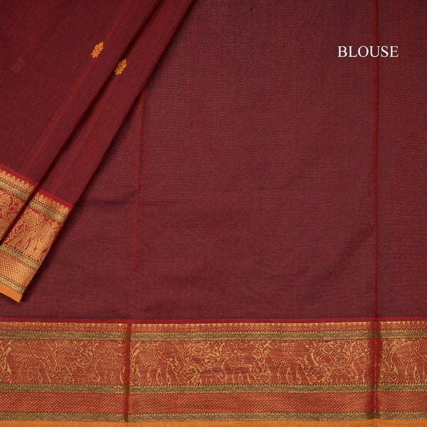 Kanchi Cotton Maroon Saree With Thread Buttas And Zari Border