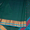 Kanchi Cotton Dark Green Saree With Thread Buttas And Zari Border