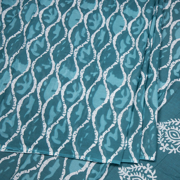 Mul Mul Cotton Teal Blue Printed Saree