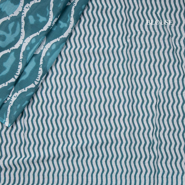 Mul Mul Cotton Teal Blue Printed Saree