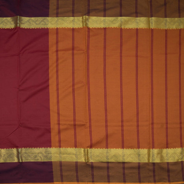 Poly Cotton Maroon Plain Saree With Floral Zari Border