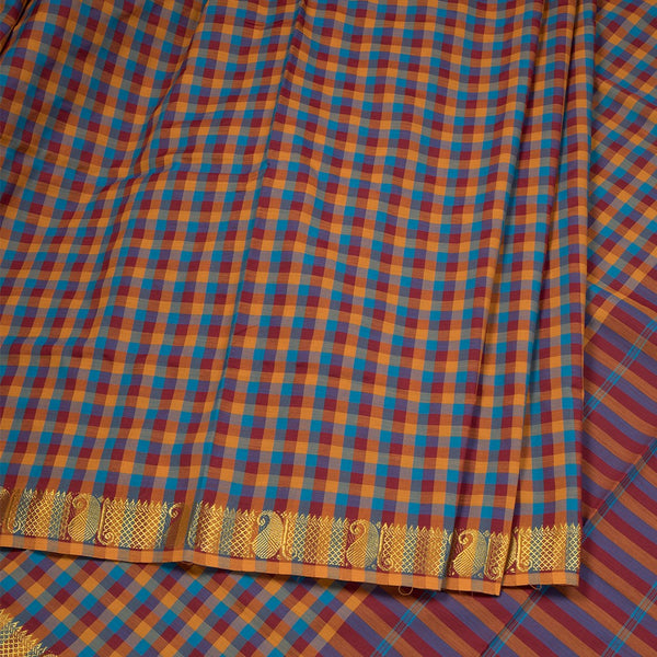 Poly Cotton Multi Colour Checked Saree With Mango Zari Border 02