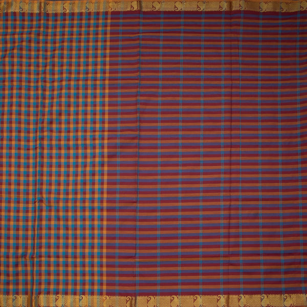 Poly Cotton Multi Colour Checked Saree With Mango Zari Border 02