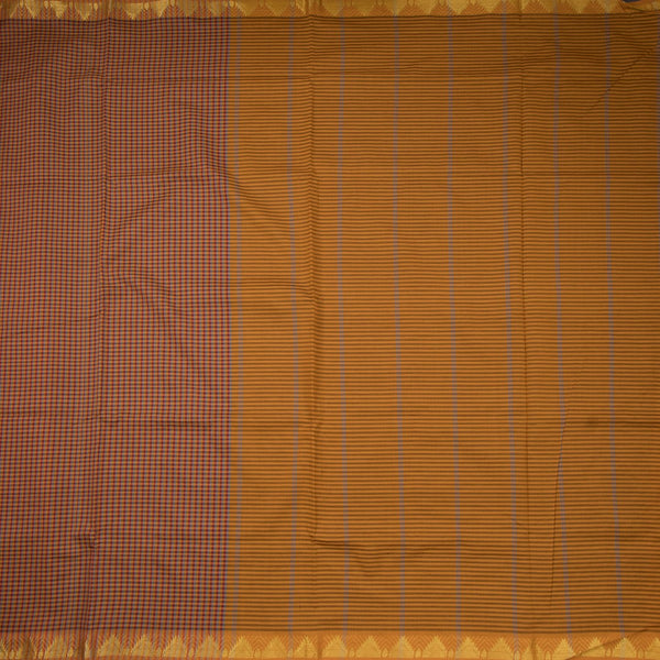 Poly Cotton Multi Colour Checked Saree With Temple Zari Border