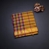 Poly Cotton Multi Colour Checked Saree With Mango Zari Border