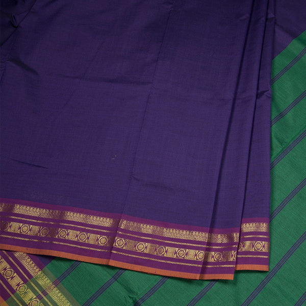 Poly Cotton Dark Purple Plain Saree With Zari Border