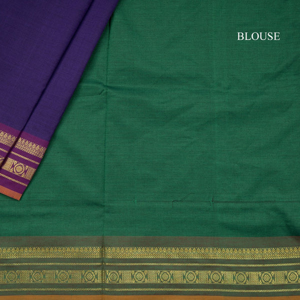 Poly Cotton Dark Purple Plain Saree With Zari Border