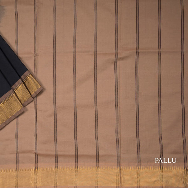 Poly Cotton Black Saree With Temple Zari Border