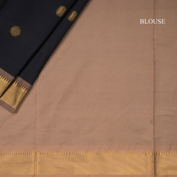 Poly Cotton Black Saree With Temple Zari Border