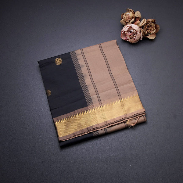 Poly Cotton Black Saree With Temple Zari Border