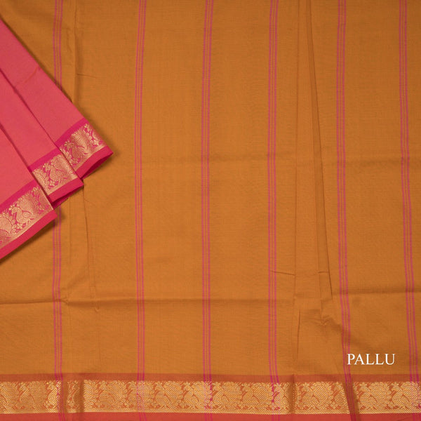 Poly Cotton Shot Colour Plain Saree With Peacock Zari Border