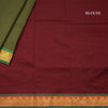 Poly Cotton Olive Green Saree With Temple Zari Border