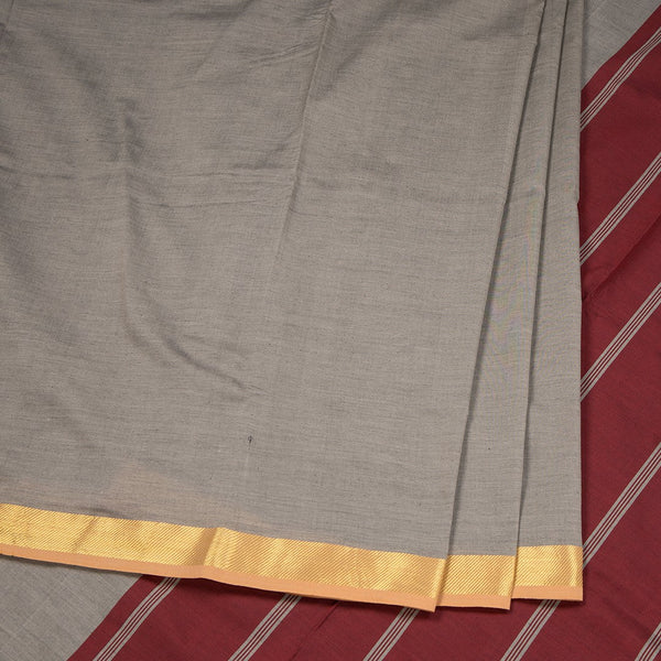 Poly Cotton Grey Saree With Zari Border